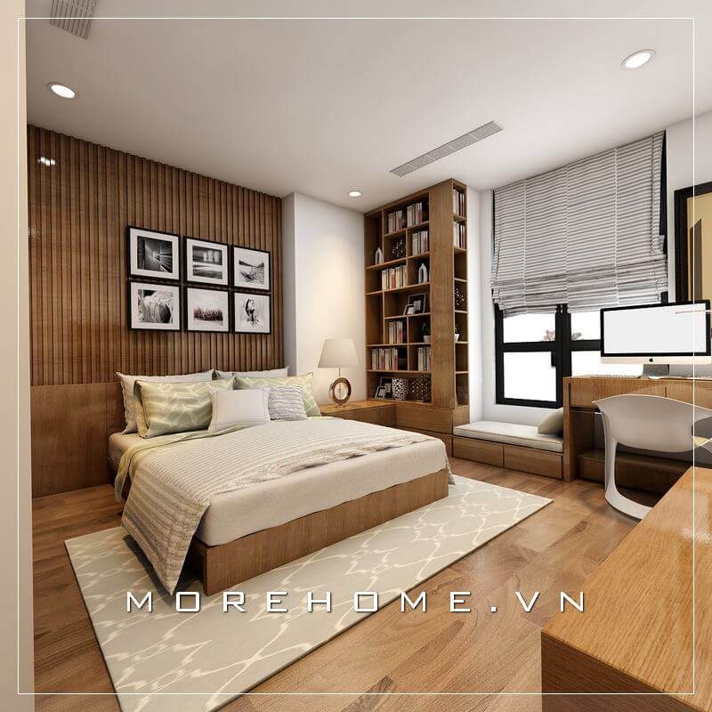Giường ngủ chung cư được thiết kế theo phong cách hiện đại, đơn giản về các đường nét tập trung vào công năng sử dụng tạo cảm giác thoải mái cho gia chủ